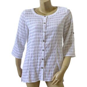 WHITE STAG Womens Size Small Sheer White Convertible Sleeve Button Up Shirt